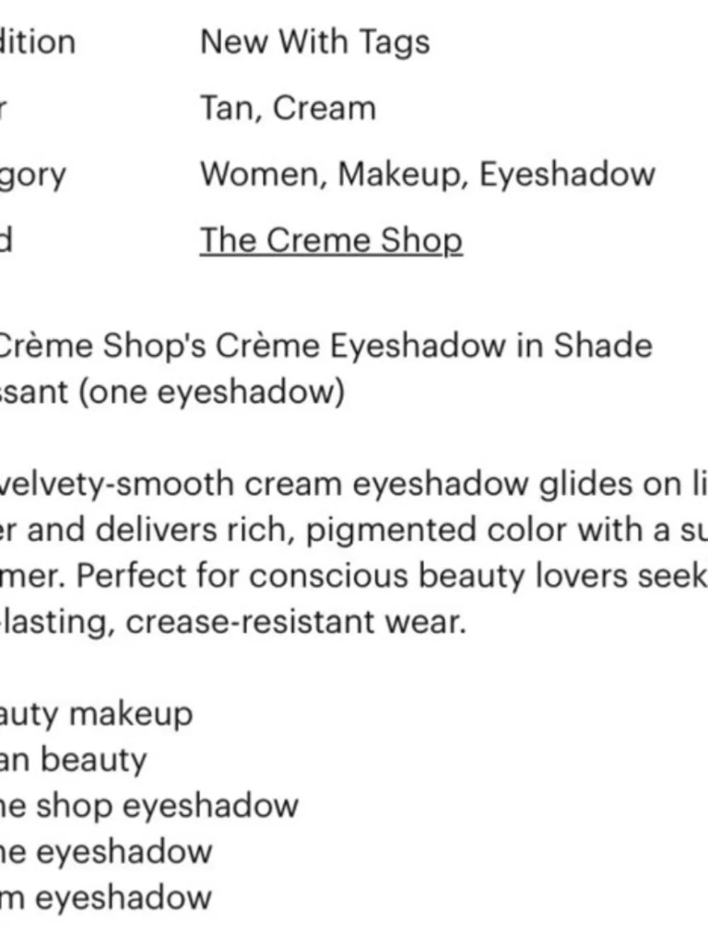 The Crème Shop's Crème Eyeshadow in Shade Croissant NIP